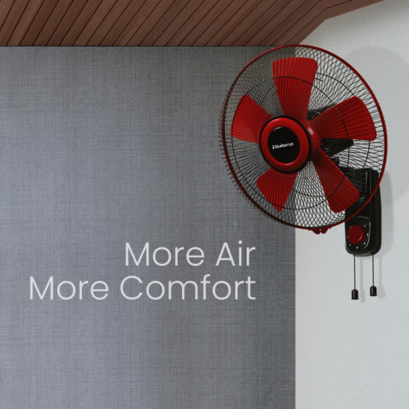 Blueberry OZON16 5 Leaf High Speed 400mm Wall Fan | Powerful Motor with Oscillation Control | Black Red Blueberry OZON16 5 Leaf High Speed 400mm Wall Fan | Powerful Motor with Oscillation Control | Black Red