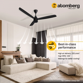 Atomberg Renesa Prime Ceiling Fan | 1200 mm | 3 Blade | Gloss Black
