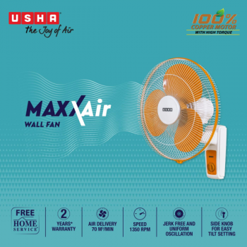 Usha Maxx Air Wall Fan | 400 mm | Orange & White Usha Maxx Air Wall Fan | 400 mm | Orange & White