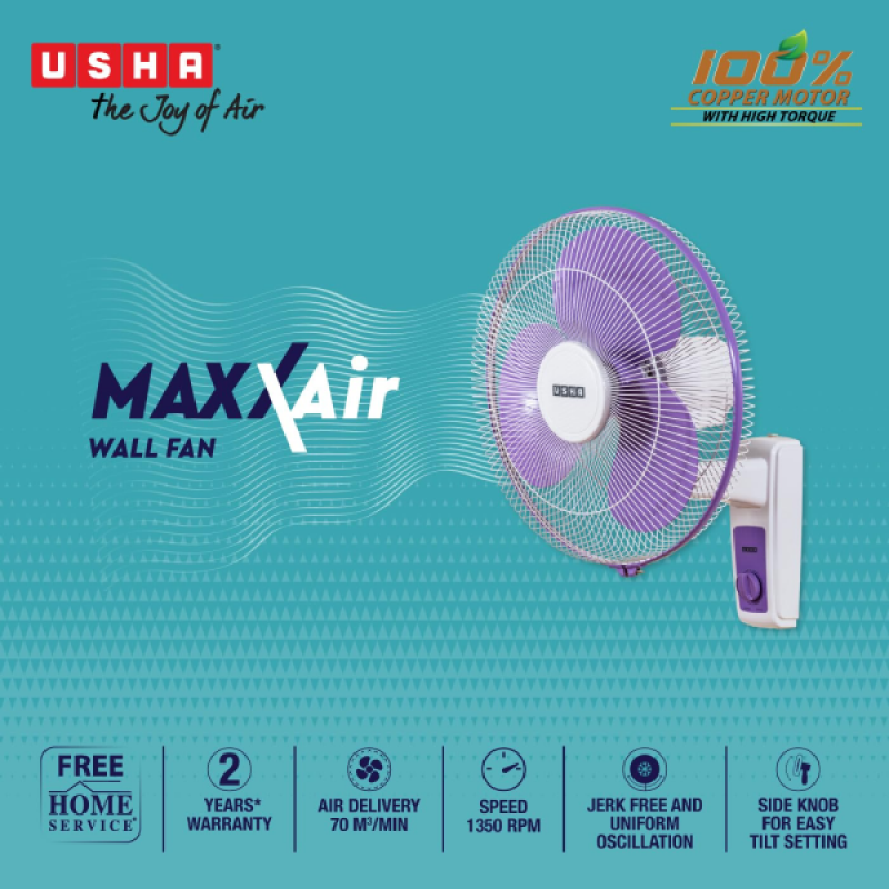 Usha Maxx Air High Speed Wall Fan | 400MM | Purple and White Usha Maxx Air High Speed Wall Fan | 400MM | Purple and White