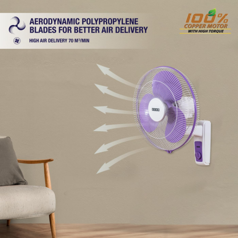 Usha Maxx Air High Speed Wall Fan | 400MM | Purple and White Usha Maxx Air High Speed Wall Fan | 400MM | Purple and White