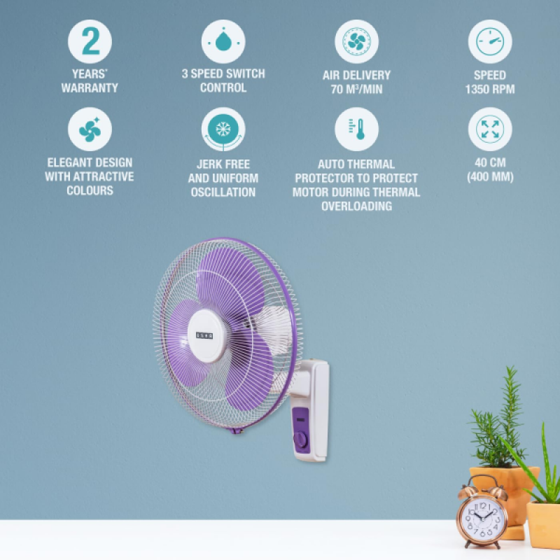 Usha Maxx Air High Speed Wall Fan | 400MM | Purple and White Usha Maxx Air High Speed Wall Fan | 400MM | Purple and White