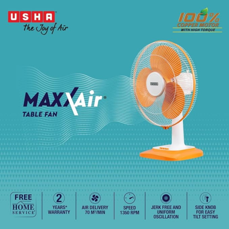 USHA Maxx Air Table Fan | 400MM | Orange & White USHA Maxx Air Table Fan | 400MM | Orange & White