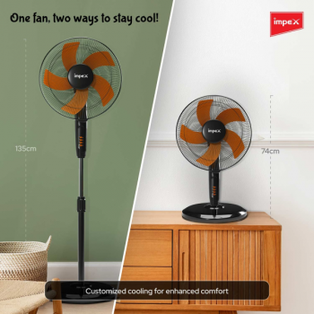 Impex Impulse Table pedestal fan | 400 mm | 2 in 1 convertible | Orange Black