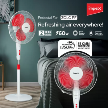 Impex ZOLO Pedastal Fan | 400 mm | 1350 RPM | RED WHITE