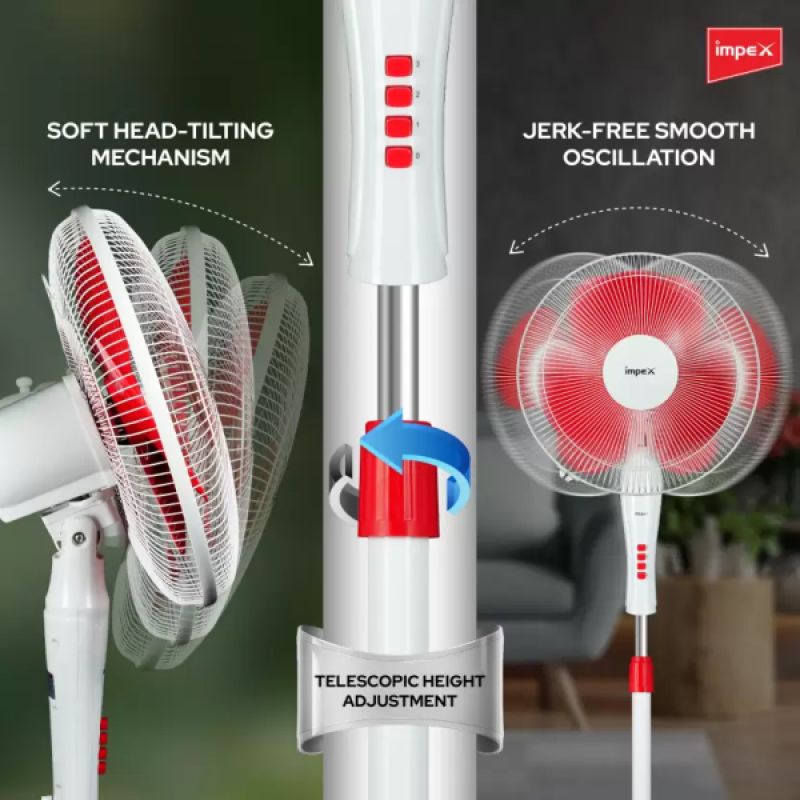 Impex ZOLO Pedastal Fan | 400 mm | 1350 RPM | RED WHITE Impex ZOLO Pedastal Fan | 400 mm | 1350 RPM | RED WHITE