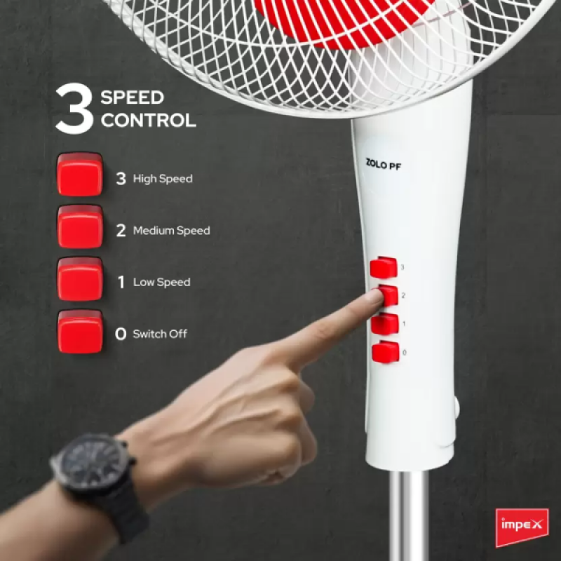 Impex ZOLO Pedastal Fan | 400 mm | 1350 RPM | RED WHITE Impex ZOLO Pedastal Fan | 400 mm | 1350 RPM | RED WHITE