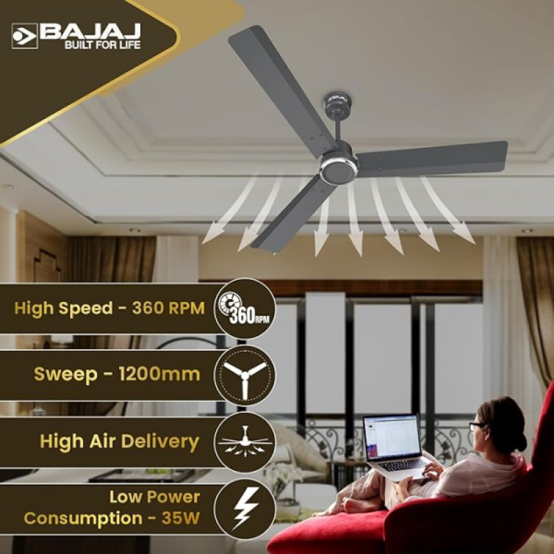 Bajaj Classico Sleek Plus Ceiling Fans | 1200mm | BLDC | Coal Grey Bajaj Classico Sleek Plus Ceiling Fans | 1200mm | BLDC | Coal Grey
