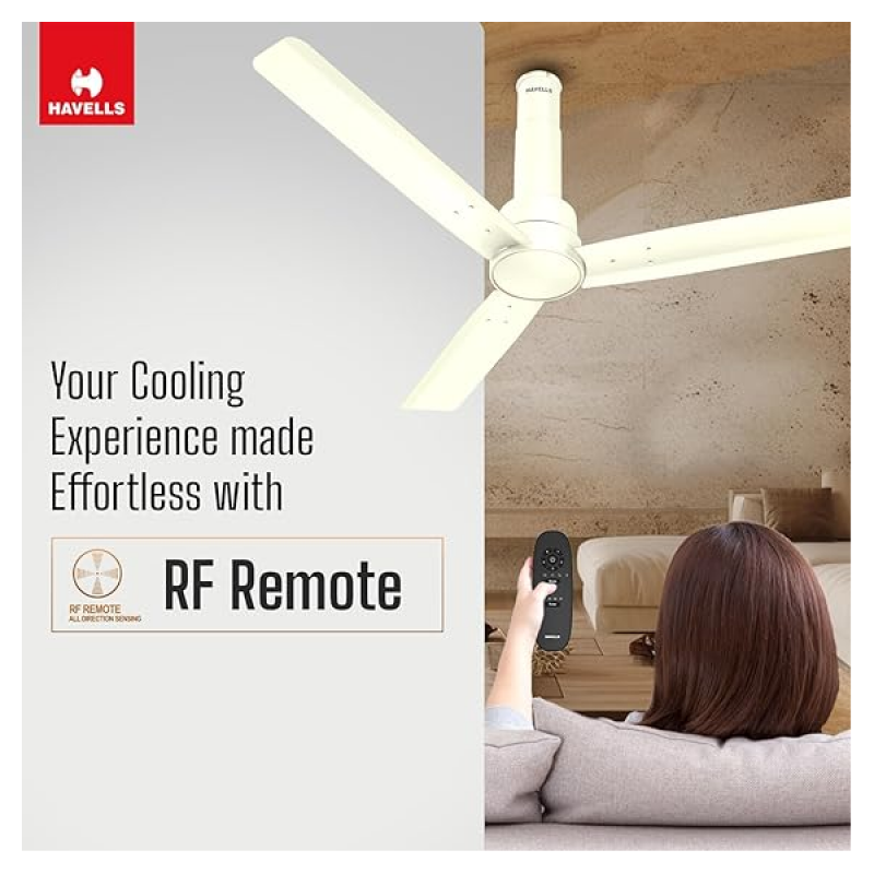 Havells Elio BLDC High Air Ceiling Fan | 1200 mm | Remote Controlled | 5 Star | Bianco Havells Elio BLDC High Air Ceiling Fan | 1200 mm | Remote Controlled | 5 Star | Bianco