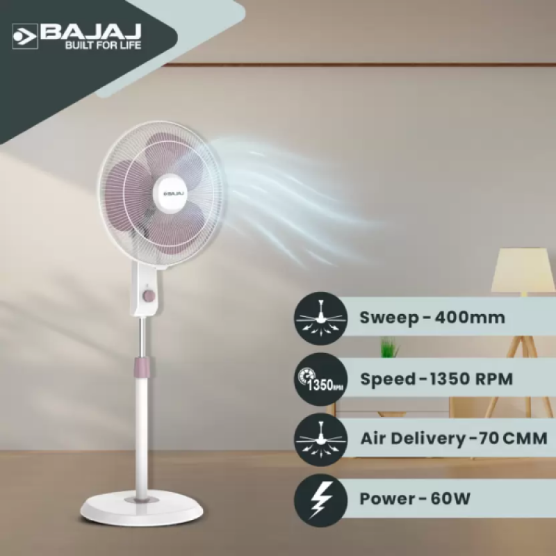 Bajaj ROBUSTO Pedestal Fan | 400 mm | Lavender White Bajaj ROBUSTO Pedestal Fan | 400 mm | Lavender White