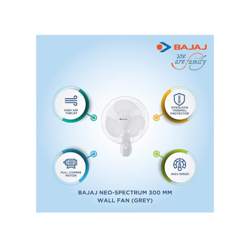 Bajaj Neo Spectrum | 300 mm | Wall Fan | Grey Bajaj Neo Spectrum | 300 mm | Wall Fan | Grey