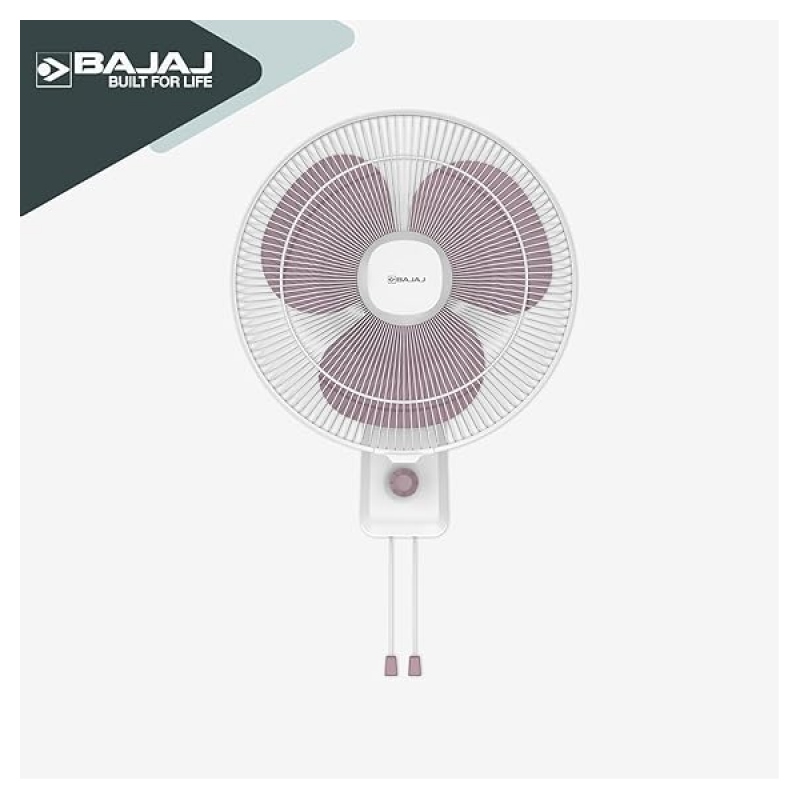 Bajaj Robusto Oscillating Wall Fan | 400mm | High Air Delivery | Modern Décor | Lavender & White Bajaj Robusto Oscillating Wall Fan | 400mm | High Air Delivery | Modern Décor | Lavender & White