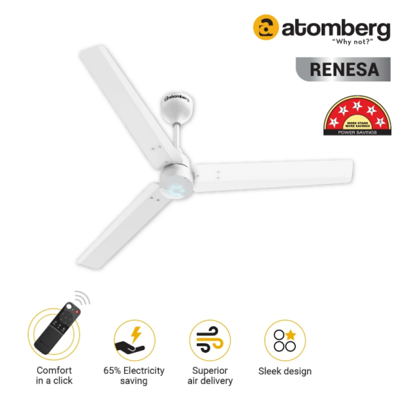 Atomberg Renesa Ceiling Fan with Remote | 1200mm | White | FG0295 Atomberg Renesa Ceiling Fan with Remote | 1200mm | White | FG0295