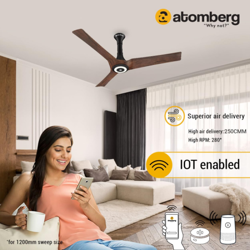 Atomberg Aris Starlight Ceiling Fan | 1200 mm | 3 Blade | BLDC Motor with Remote | Dark Teakwood Atomberg Aris Starlight Ceiling Fan | 1200 mm | 3 Blade | BLDC Motor with Remote | Dark Teakwood