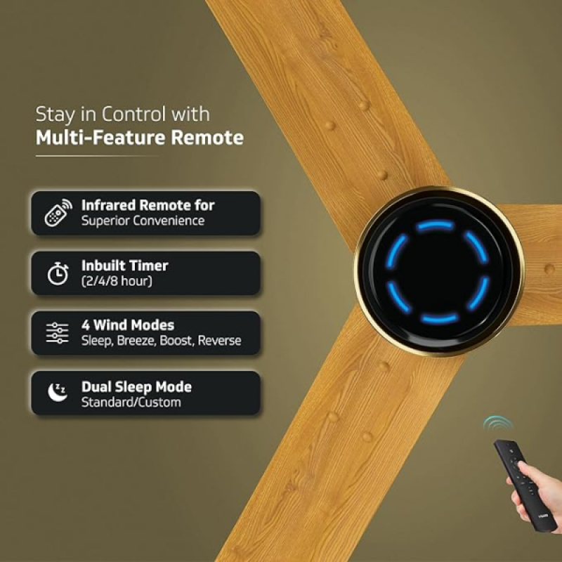 V-Guard INSIGHT-G Ceiling Fan | 1200 mm | BLDC Motor | Remote Control | Choco Gold Wood V-Guard INSIGHT-G Ceiling Fan | 1200 mm | BLDC Motor | Remote Control | Choco Gold Wood