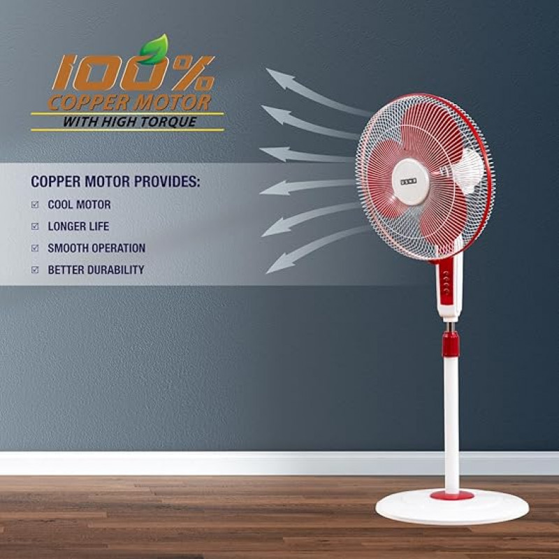 USHA Maxx Air Pedestal Fan | 400 mm | Red & White USHA Maxx Air Pedestal Fan | 400 mm | Red & White
