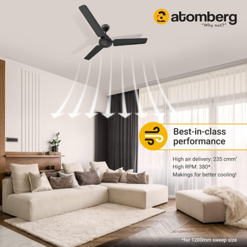Atomberg Efficio Ceiling Fan | 1200 mm | Midnight Black Atomberg Efficio Ceiling Fan | 1200 mm | Midnight Black