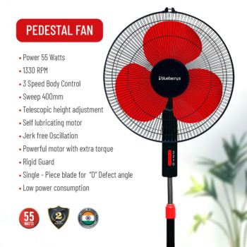 Blueberry JAZZ PRO High Speed Pedestal Fan | 55 Watts | 3 blade | Multi color Blueberry JAZZ PRO High Speed Pedestal Fan | 55 Watts | 3 blade | Multi color