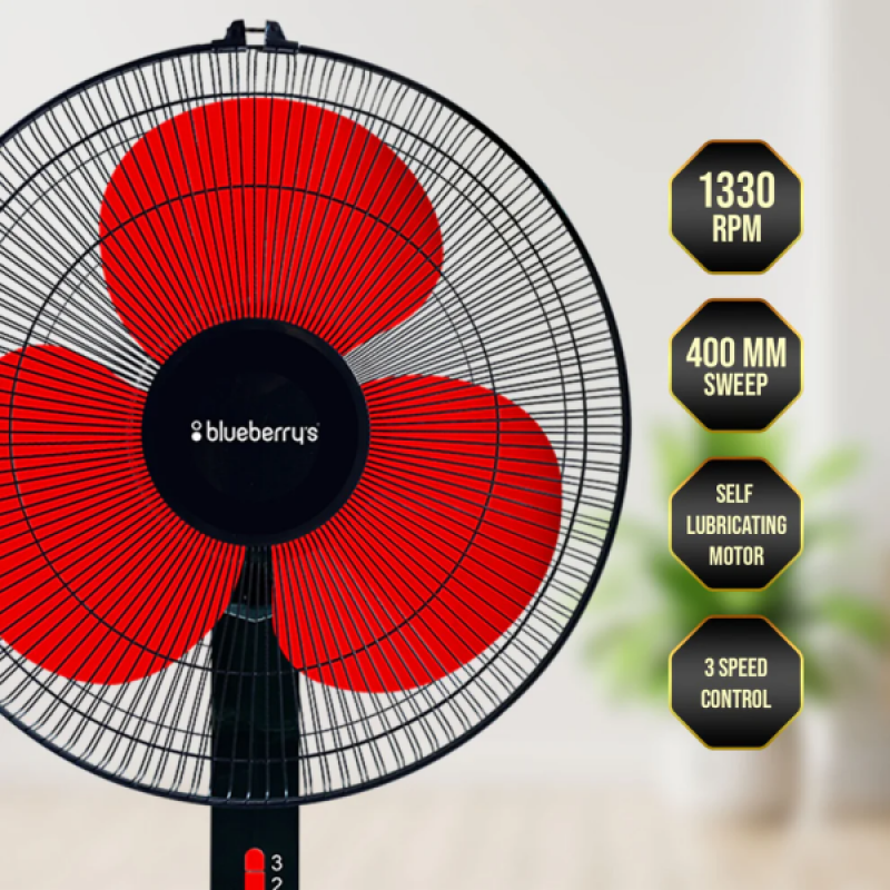 Blueberry JAZZ PRO High Speed Pedestal Fan | 55 Watts | 3 blade | Multi color Blueberry JAZZ PRO High Speed Pedestal Fan | 55 Watts | 3 blade | Multi color