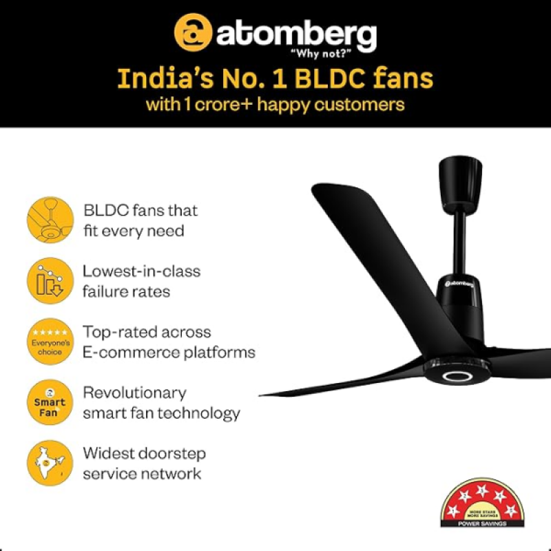 Atomberg Aris Contour Smart Ceiling Fan | 1200 mm | BLDC with IoT, Remote Control & Ring Light LED for Speed Indication | Midnight Black Atomberg Aris Contour Smart Ceiling Fan | 1200 mm | BLDC with IoT, Remote Control & Ring Light LED for Speed Indication | Midnight Black
