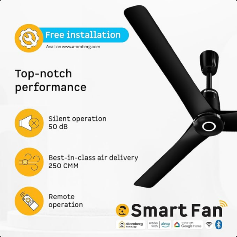 Atomberg Aris Contour Smart Ceiling Fan | 1200 mm | BLDC with IoT, Remote Control & Ring Light LED for Speed Indication | Midnight Black Atomberg Aris Contour Smart Ceiling Fan | 1200 mm | BLDC with IoT, Remote Control & Ring Light LED for Speed Indication | Midnight Black