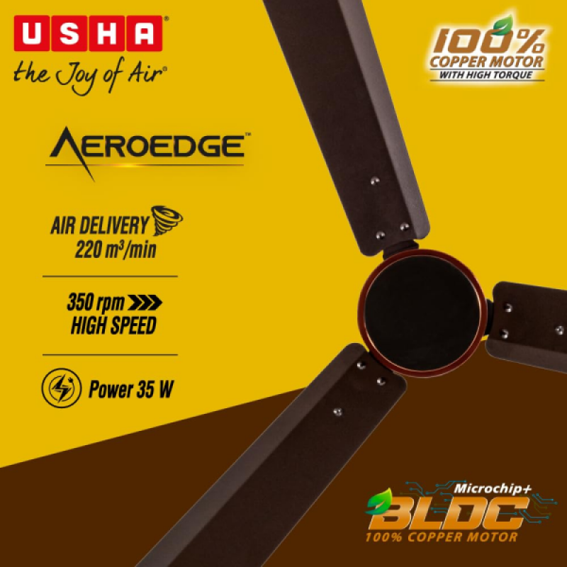 Usha AeroEdge BLDC Ceiling Fan | 1200mm | with RF Remote | smoke brown Usha AeroEdge BLDC Ceiling Fan | 1200mm | with RF Remote | smoke brown