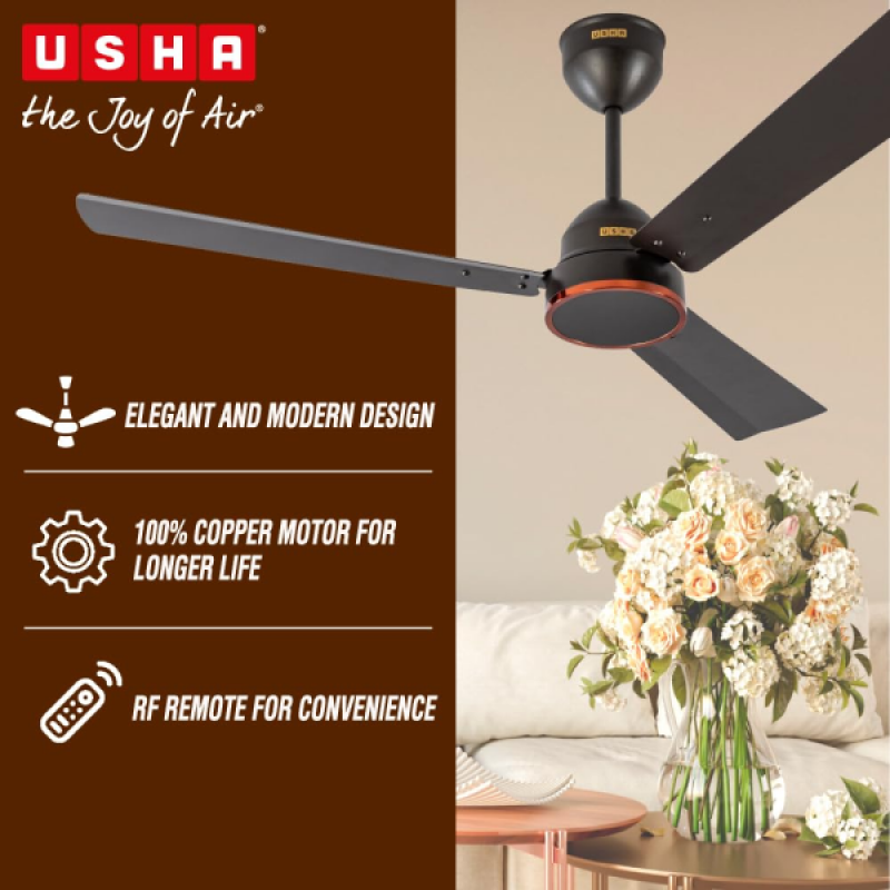 Usha AeroEdge BLDC Ceiling Fan | 1200mm | with RF Remote | smoke brown Usha AeroEdge BLDC Ceiling Fan | 1200mm | with RF Remote | smoke brown