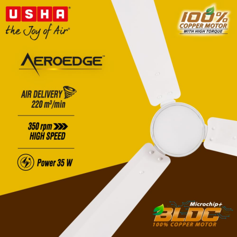 USHA AeroEdge BLDC Ceiling Fan | 1200mm | with RF Remote | White USHA AeroEdge BLDC Ceiling Fan | 1200mm | with RF Remote | White