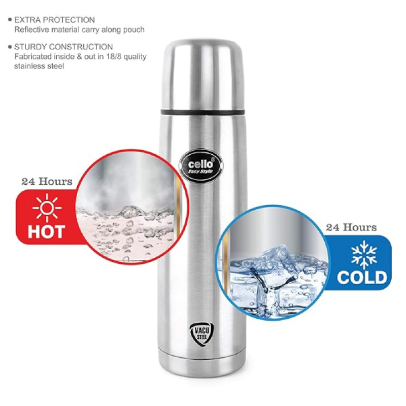 Cello Easy Style Stainless Steel Flask | 350ml | Silver Cello Easy Style Stainless Steel Flask | 350ml | Silver