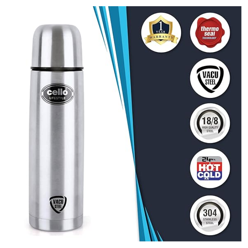 Cello Lifestyle Vacuum Insulated Flask with Thermal Jacket | 750 ml | Hot and Cold | Double Walled Stainless Steel Bottle Cello Lifestyle Vacuum Insulated Flask with Thermal Jacket | 750 ml | Hot and Cold | Double Walled Stainless Steel Bottle