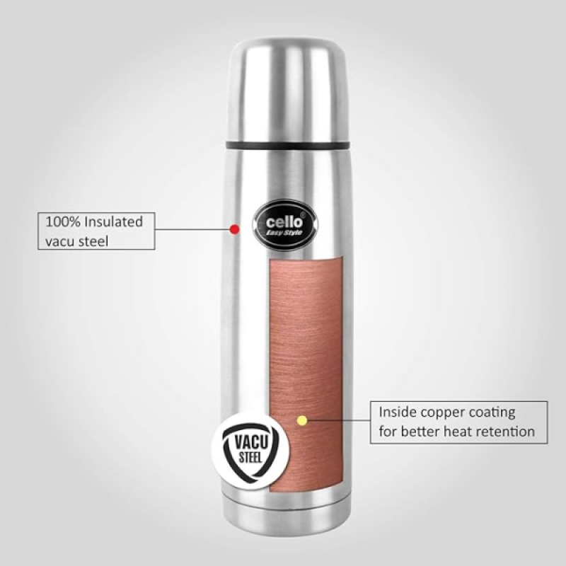 Cello Easystyle | Stainless Steel Vacuum Insulated Flask | 1000ml | Silver Cello Easystyle | Stainless Steel Vacuum Insulated Flask | 1000ml | Silver