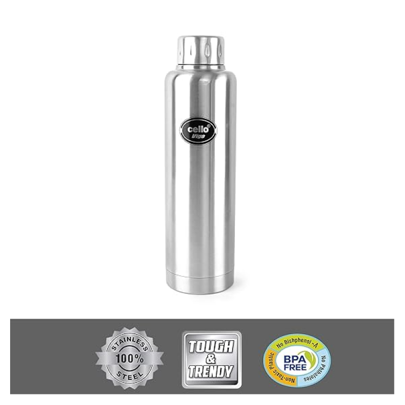 Cello Vigo Stainless Steel Flask | Double Walled | 750 ml | Silver Cello Vigo Stainless Steel Flask | Double Walled | 750 ml | Silver