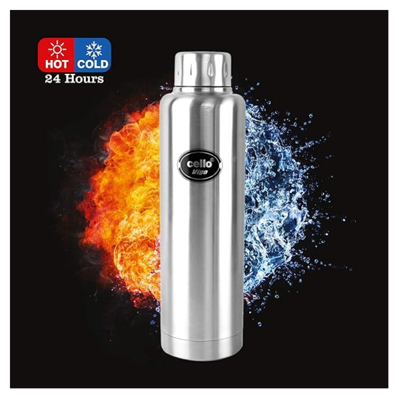 Cello Vigo Stainless Steel Flask | Double Walled | 750 ml | Silver Cello Vigo Stainless Steel Flask | Double Walled | 750 ml | Silver