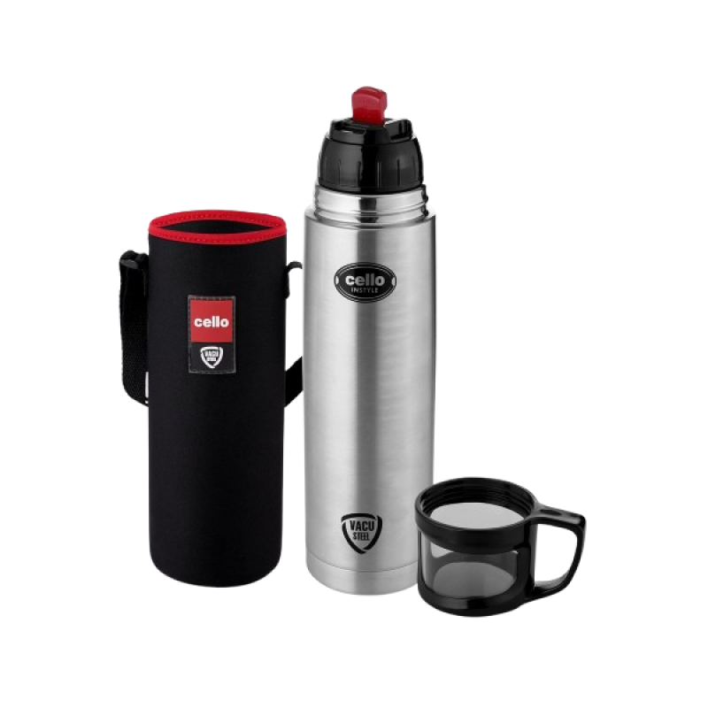 cello Instyle Flask | 750ml | Travel Bottle | Stainless Steel | Black