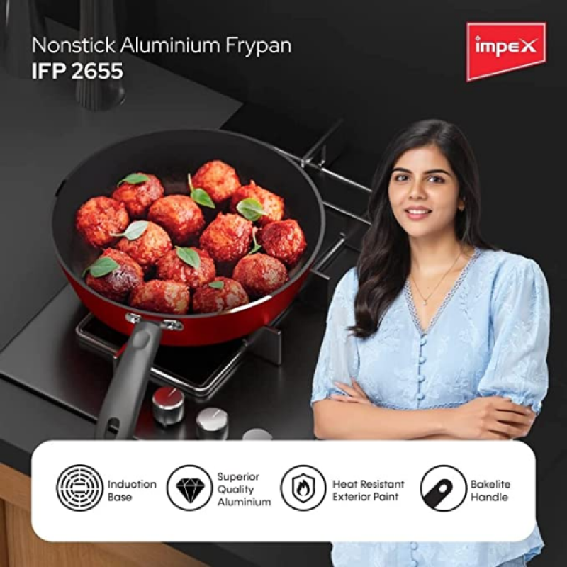 Impex Premium Induction Based Nonstick Coated Aluminium Fry Pan | IFP 2655 | 26 cm | Maroon Impex Premium Induction Based Nonstick Coated Aluminium Fry Pan | IFP 2655 | 26 cm | Maroon