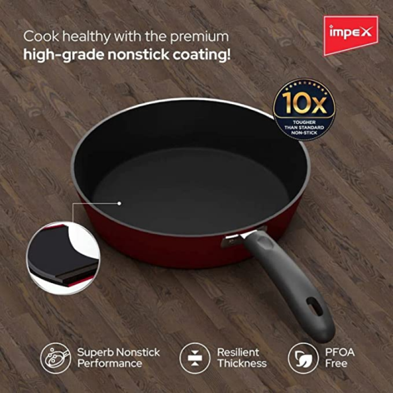 Impex Premium Induction Based Nonstick Coated Aluminium Fry Pan | IFP 2655 | 26 cm | Maroon Impex Premium Induction Based Nonstick Coated Aluminium Fry Pan | IFP 2655 | 26 cm | Maroon
