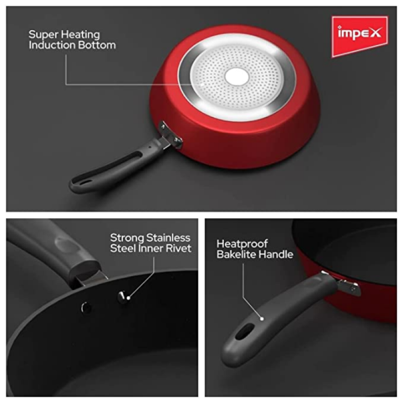 Impex Premium Induction Based Nonstick Coated Aluminium Fry Pan | IFP 2655 | 26 cm | Maroon Impex Premium Induction Based Nonstick Coated Aluminium Fry Pan | IFP 2655 | 26 cm | Maroon