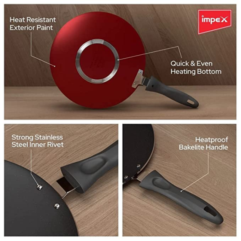 Impex ICTP-28 Nonstick Aluminium Concave Tawa Pan | 28 cm | Cherry Red Impex ICTP-28 Nonstick Aluminium Concave Tawa Pan | 28 cm | Cherry Red