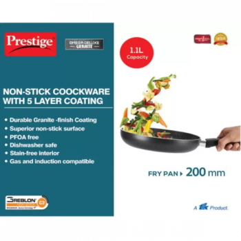 Prestige Omega Deluxe Granite Fry Pan 20 cm diameter 1.1 L capacity | Aluminium, Non-stick, Induction Bottom