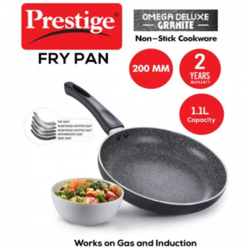 Prestige Omega Deluxe Granite Fry Pan 20 cm diameter 1.1 L capacity | Aluminium, Non-stick, Induction Bottom