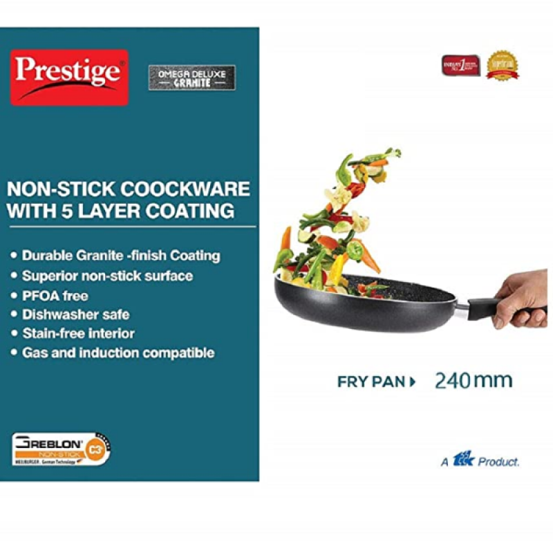 Prestige Aluminium Omega Deluxe Granite Fry Pan | 36305 | 24 cm | Black Prestige Aluminium Omega Deluxe Granite Fry Pan | 36305 | 24 cm | Black