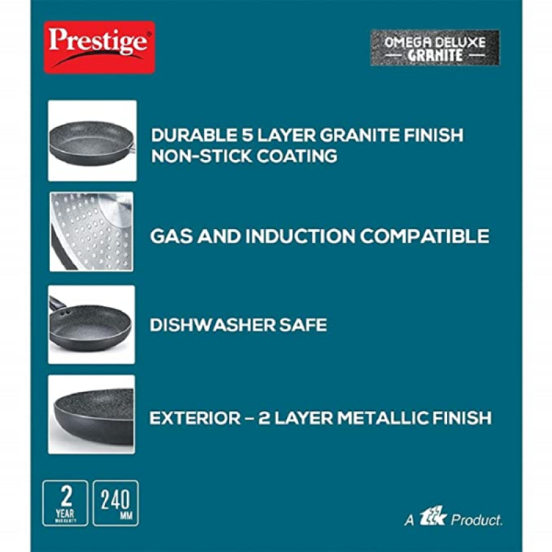 Prestige Aluminium Omega Deluxe Granite Fry Pan | 36305 | 24 cm | Black Prestige Aluminium Omega Deluxe Granite Fry Pan | 36305 | 24 cm | Black