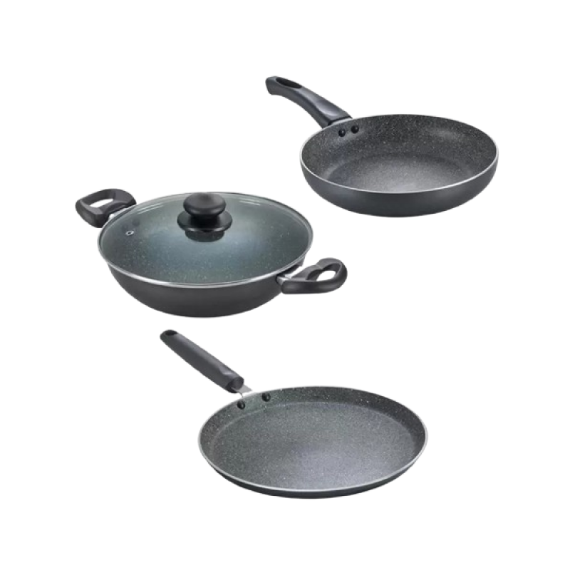 Prestige Omega Deluxe Granite BYK 3PC Set Induction Bottom Non-Stick Coated Cookware Set