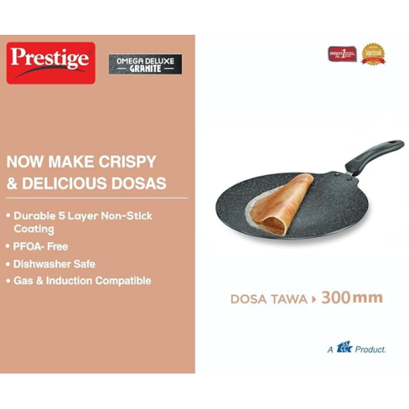 Prestige Omega Deluxe Granite Non-Stick Dosa Tawa | 30cm | Black | 36862 Prestige Omega Deluxe Granite Non-Stick Dosa Tawa | 30cm | Black | 36862