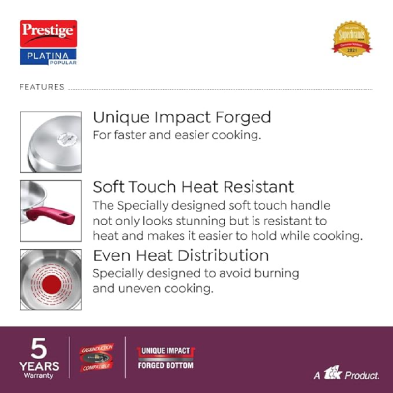Prestige Platina Fry Pan | 240mm | Stainless Steel | 36879 Prestige Platina Fry Pan | 240mm | Stainless Steel | 36879