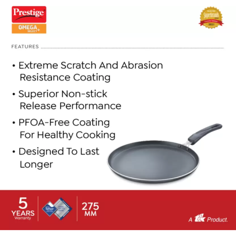 Prestige Omega Select Plus Non-stick Omni Tawa | 27.5 cm diameter | Aluminium Prestige Omega Select Plus Non-stick Omni Tawa | 27.5 cm diameter | Aluminium