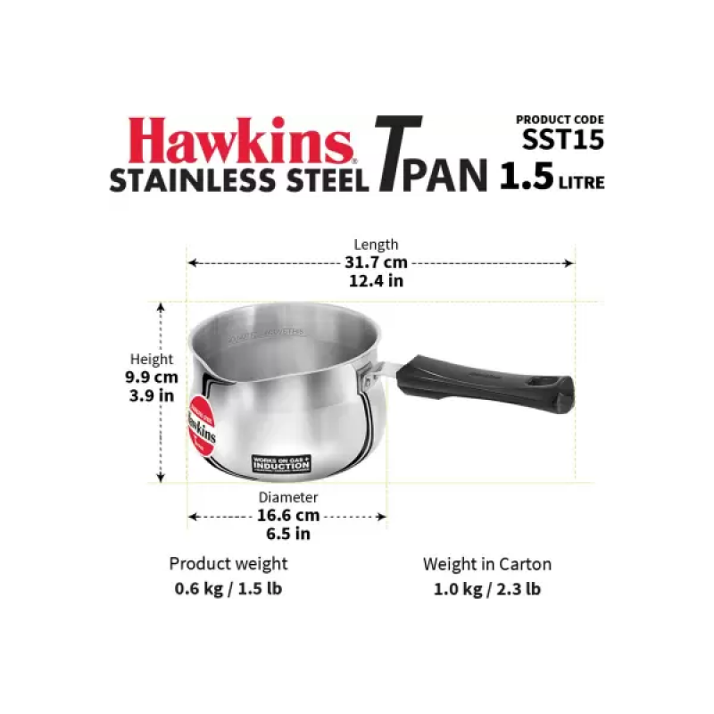 Hawkins Tpan Stainless Steel Tea Pan | 1.5 L | Silver Hawkins Tpan Stainless Steel Tea Pan | 1.5 L | Silver