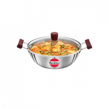 Hawkins Tri-Ply Stainless Steel Deep Fry Pan Glass Kadhai | 28 cm | 4 L | 3 mm