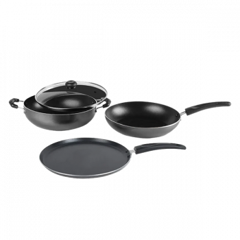 MR Kadai Tawa Frypan With Glass Lid Induction Base | Non stick 3 layer coating | IKTF GL 22