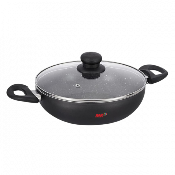 MR Kadai Tawa Frypan With Glass Lid Induction Base | Non stick 3 layer coating | IKTF GL 22